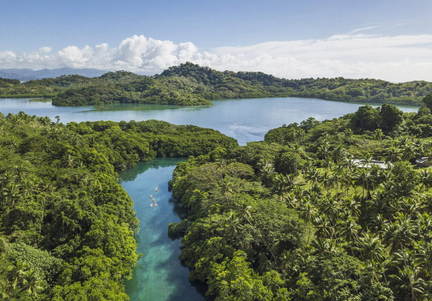 Aerial view of the salt lake in Savusavu Fiji