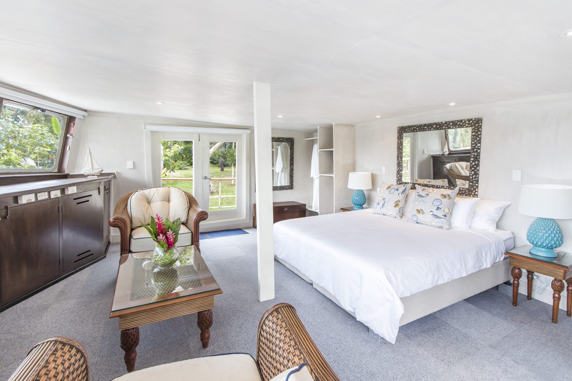 interior view of modern nautical accommodation suite